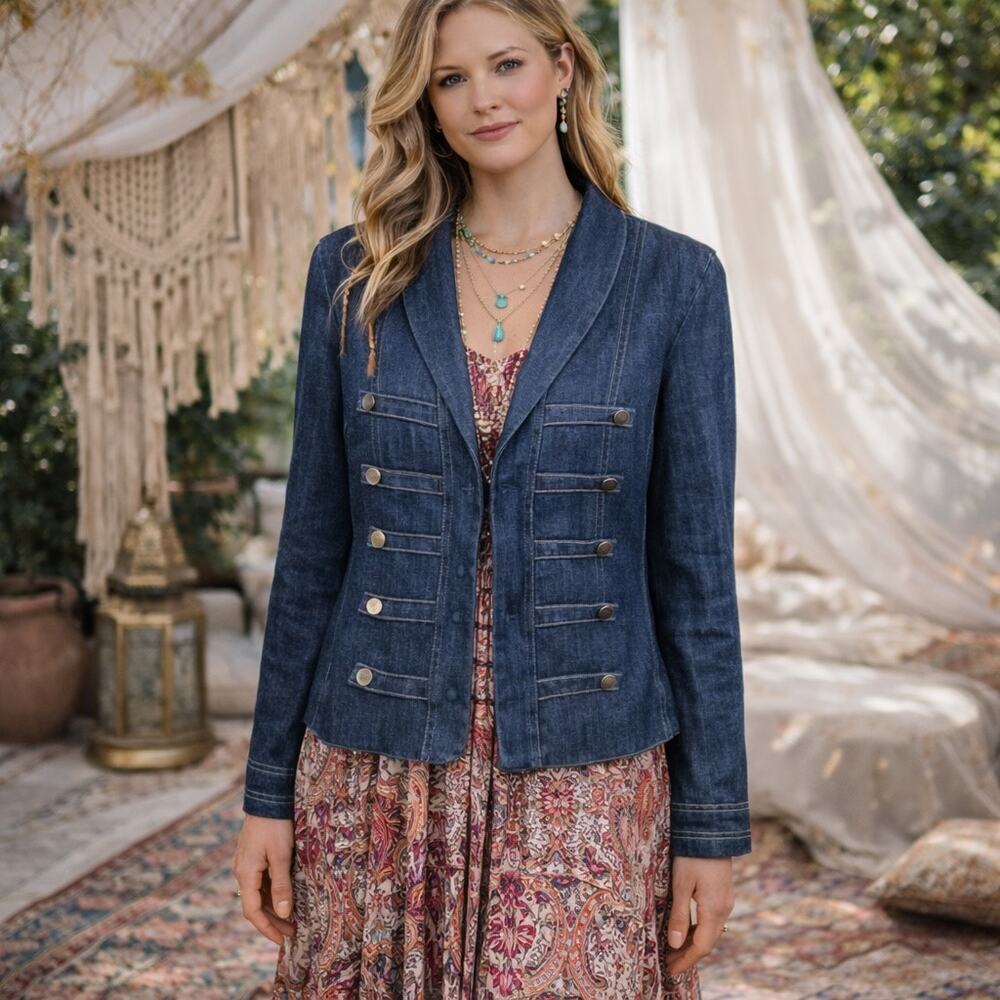Ateliers Rare Toggery Blue Denim Snap Blazer Jacket Medium